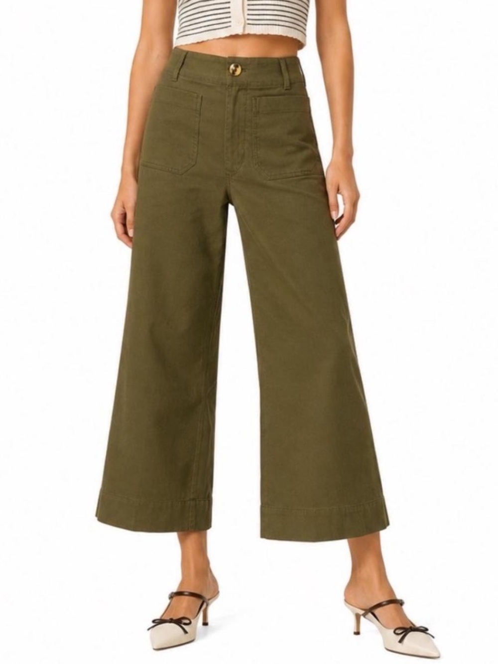 Maeve The Colette Olive Green High-Rise Wide-Leg Crop Pants!